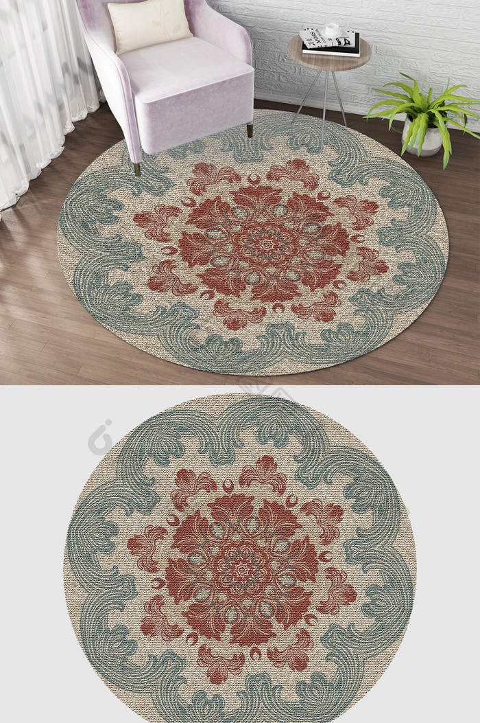 复古大气欧式古典花纹客厅卧室圆形地毯图案