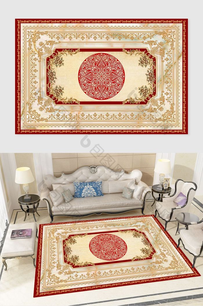 奢华时尚红金色暖色调欧式地毯图案图片图片