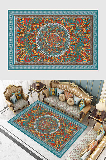 欧式地中海复古民族花纹客厅卧室地毯图案图片