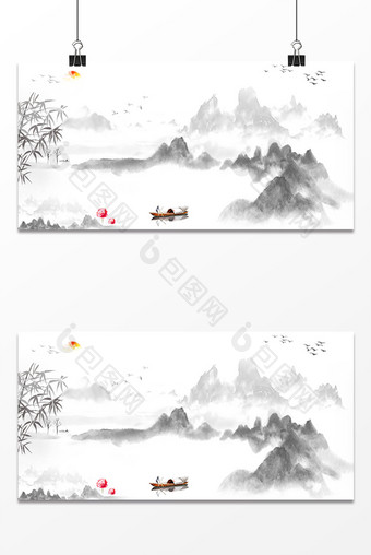 复古大气中国风水墨画背景图片