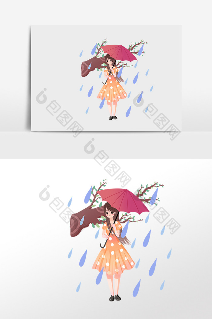 夏季芒种节气打伞女孩插画图片图片