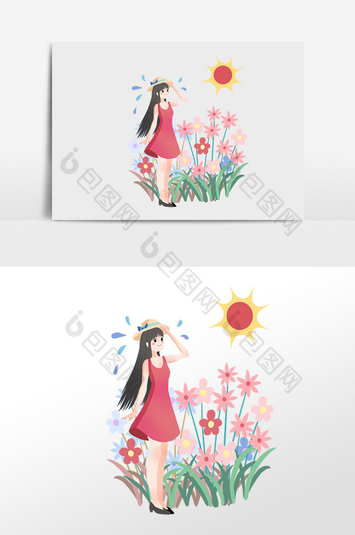 夏季芒种节气漂亮女孩插画图片图片