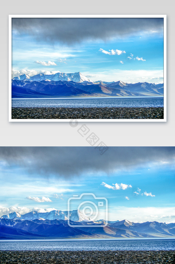 蓝天白云雪山湖泊图片