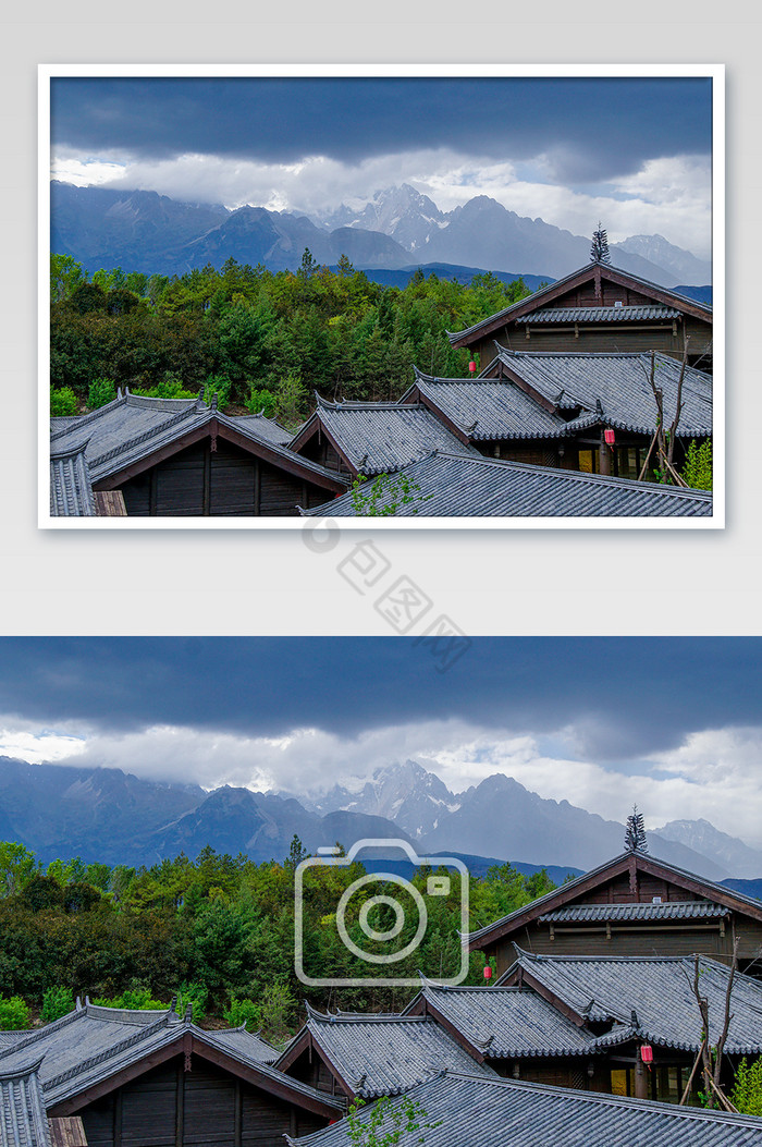 丽江古镇雪山房屋图片