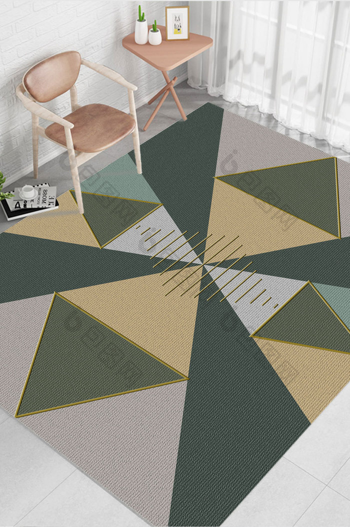 北欧深绿色纹理三角形简约风地毯图案