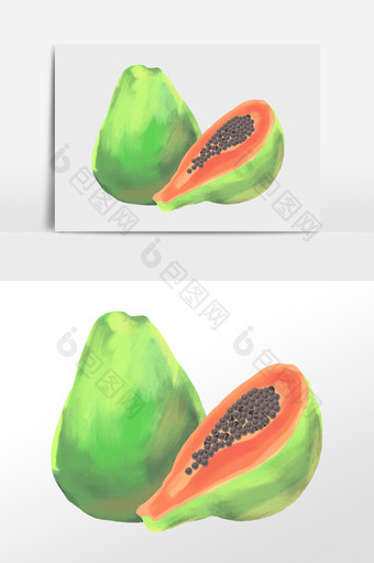手绘水彩夏季水果木瓜插画图片