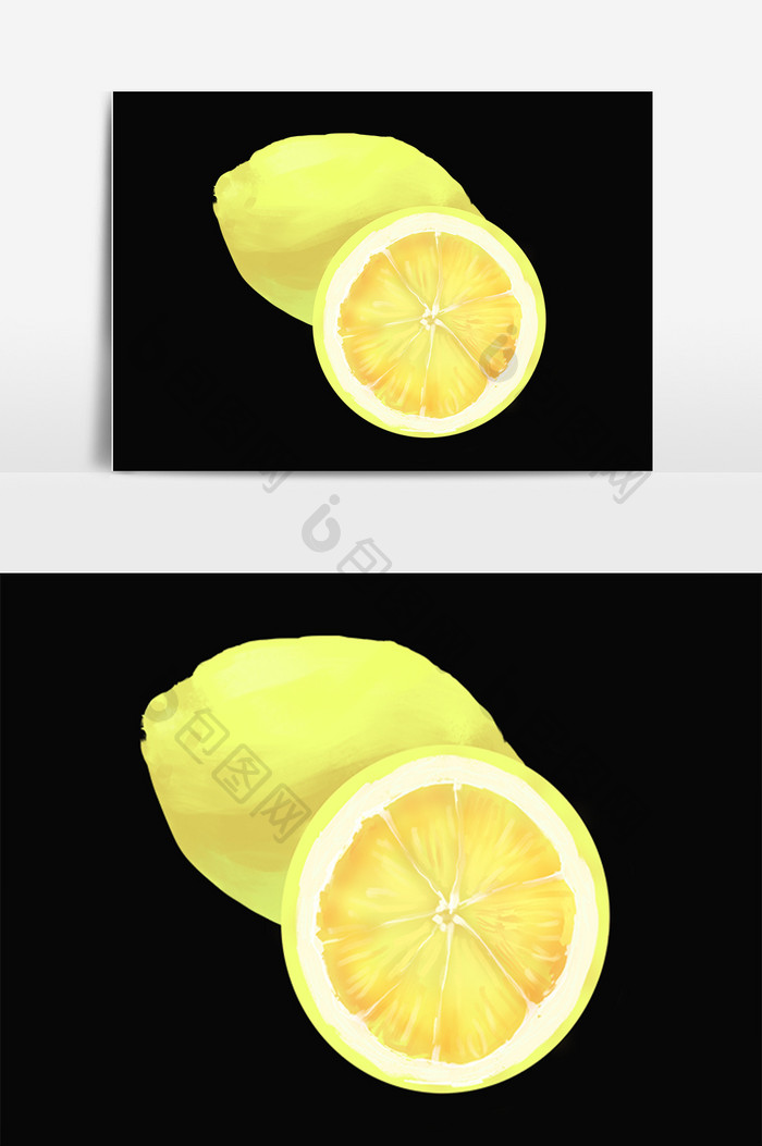手绘水彩夏季水果黄色柠檬插画