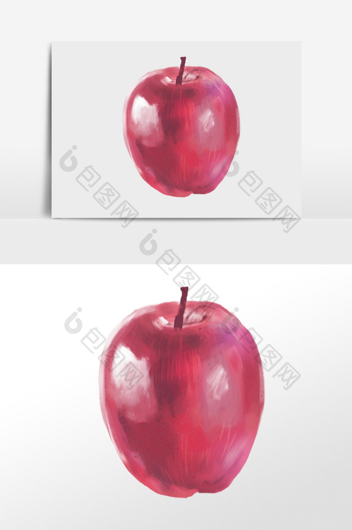 手绘水彩夏季水果苹果插画