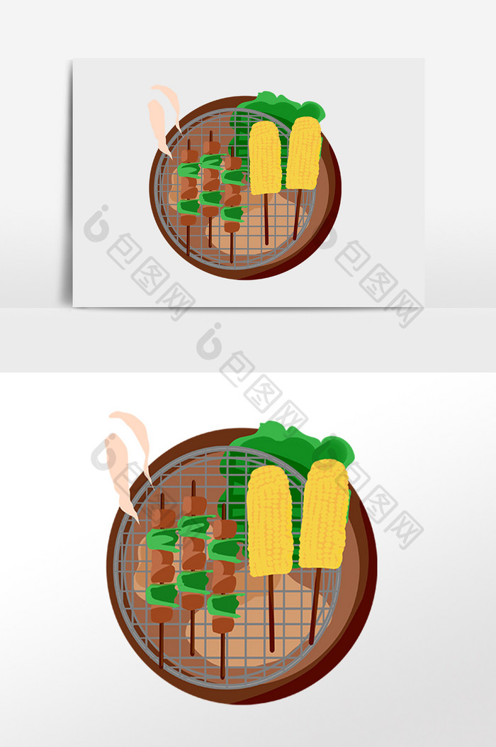 手绘夏季美食烧烤烤串插画