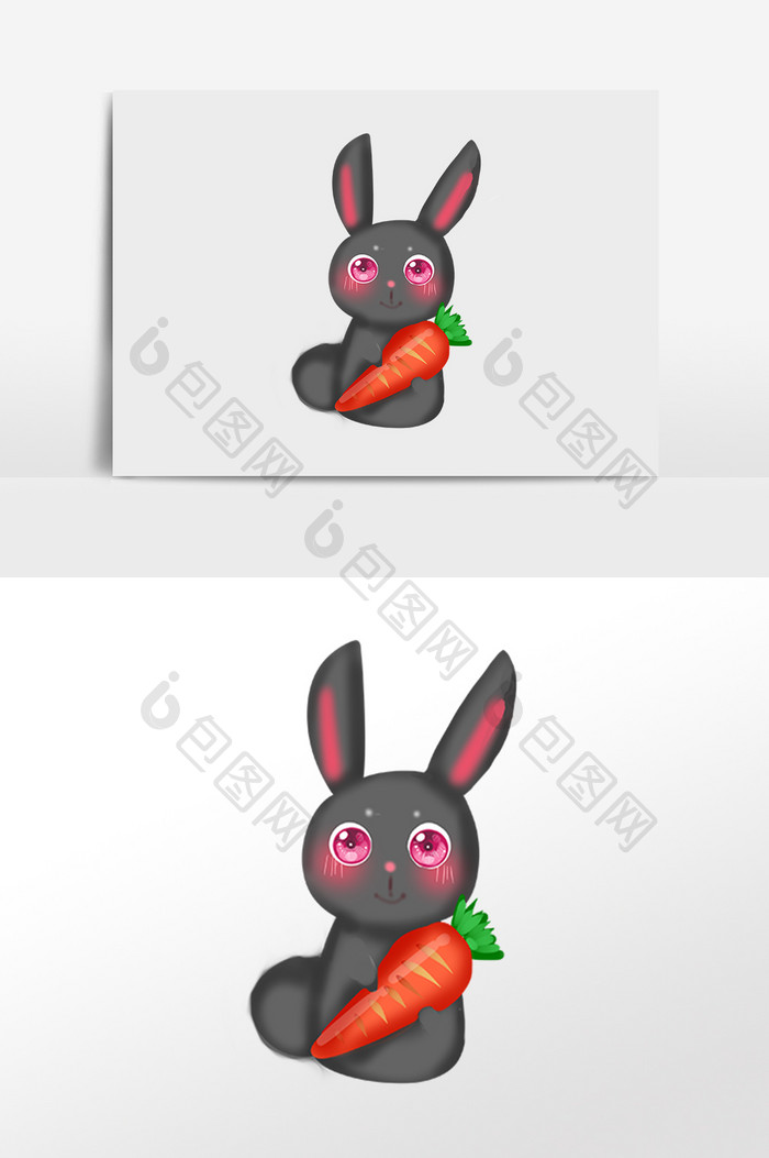 手绘可爱卡通小动物灰兔子插画