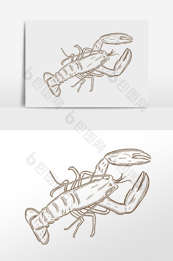 手绘简笔画线描海鲜龙虾插画图片