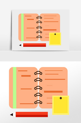 手绘商务办公文具笔记本插画