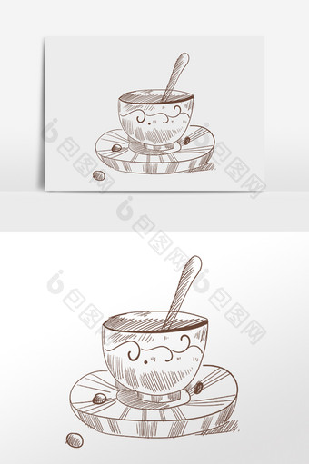 手绘简笔画线描饮品咖啡插画图片