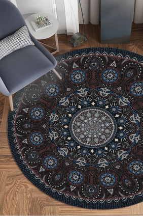 欧美风轻奢蓝色花纹样式矢量图圆形地毯图案