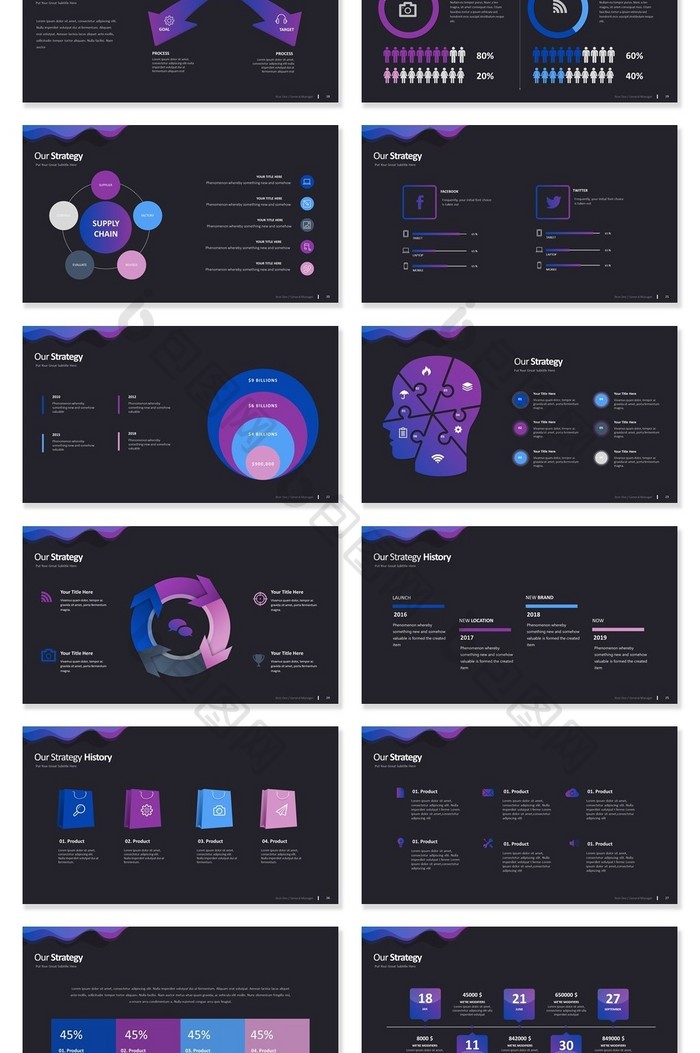 40页紫色云科技信息可视化PPT图表