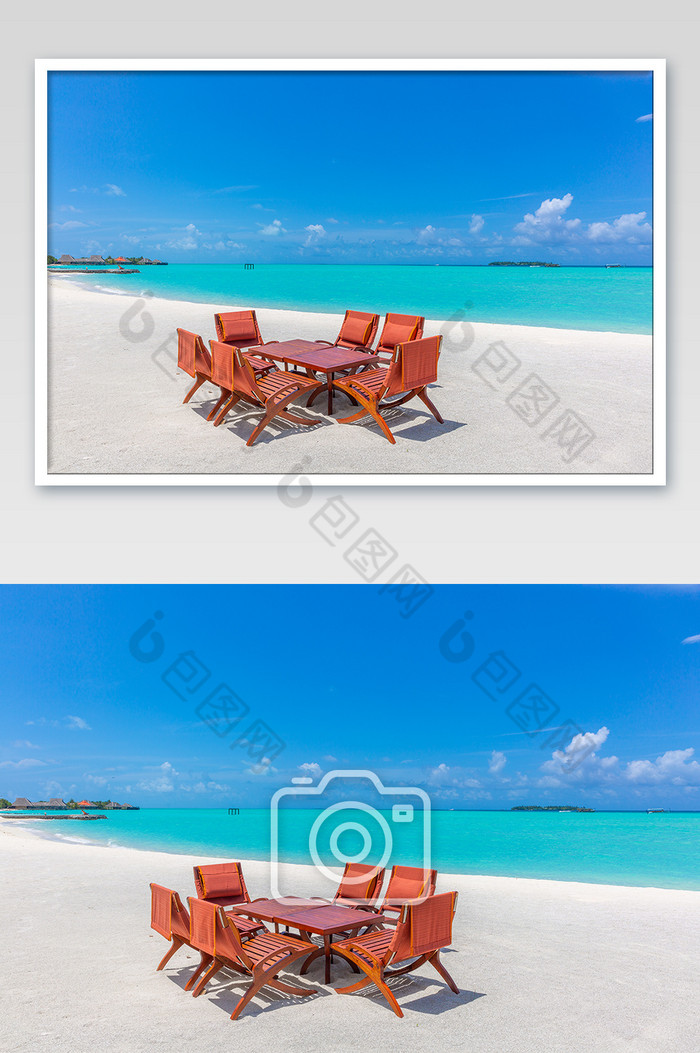 马尔代夫海边躺椅摄影图片图片