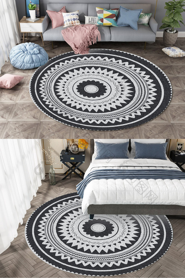 欧式古典花纹沙发客厅圆形地毯图案