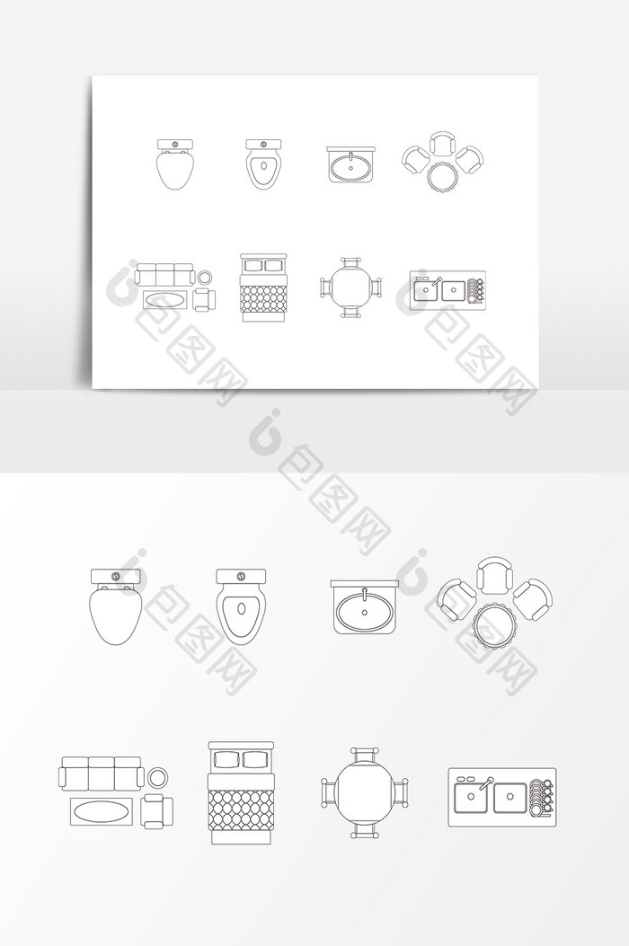 房屋室内平面家具俯视图素材