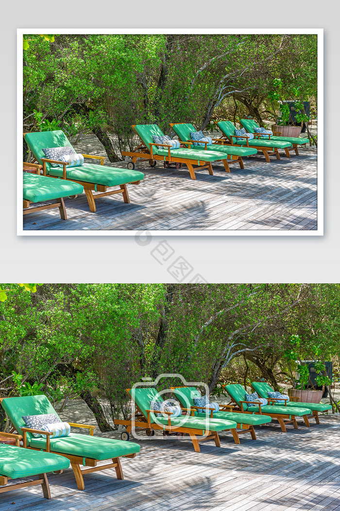 马尔代夫度假海边沙滩椅摄影图片