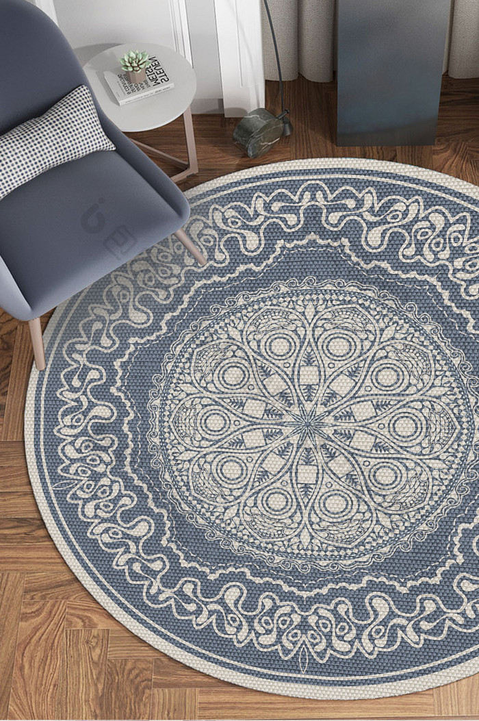 欧式古典花纹质感轻奢圆形地毯图案