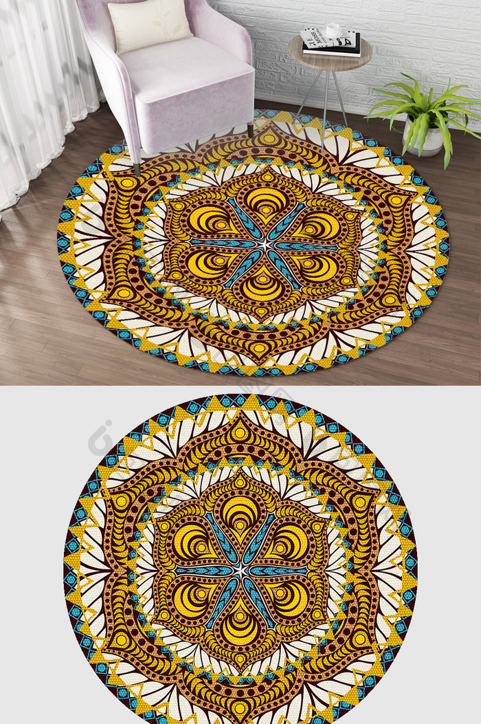欧式古典圆形花纹质感地毯图案装饰