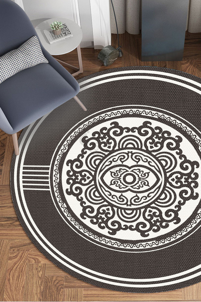 欧式轻奢质感花纹圆形地毯图案图片