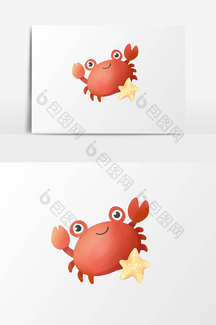 手绘卡通小清新水彩红色螃蟹