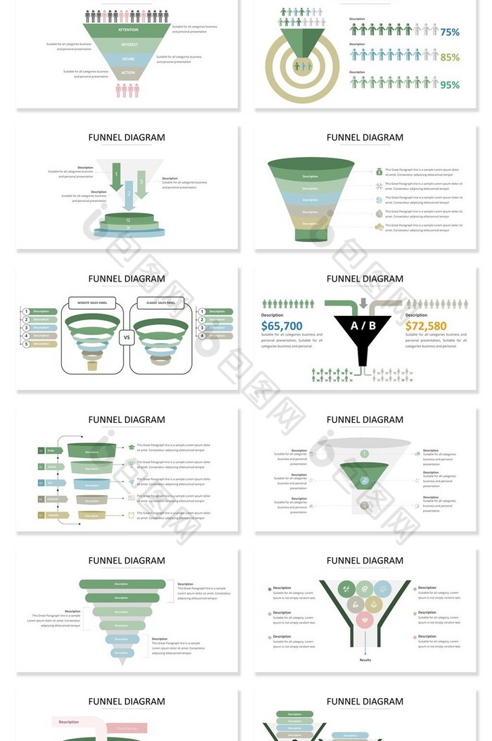 40页漏斗图SWOT信息可视化PPT图表