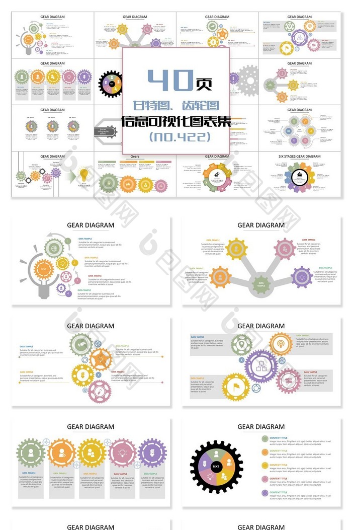 40页甘特图齿轮图信息可视化PPT图表图片图片