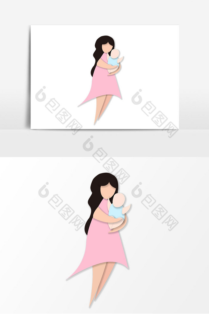 扁平风格剪纸质感妈妈抱着婴儿元素