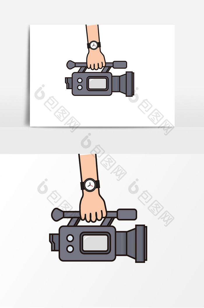 扁平风格卡通体育记者手持摄像机元素