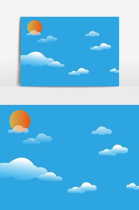 扁平风格透气渐变蓝天白云元素