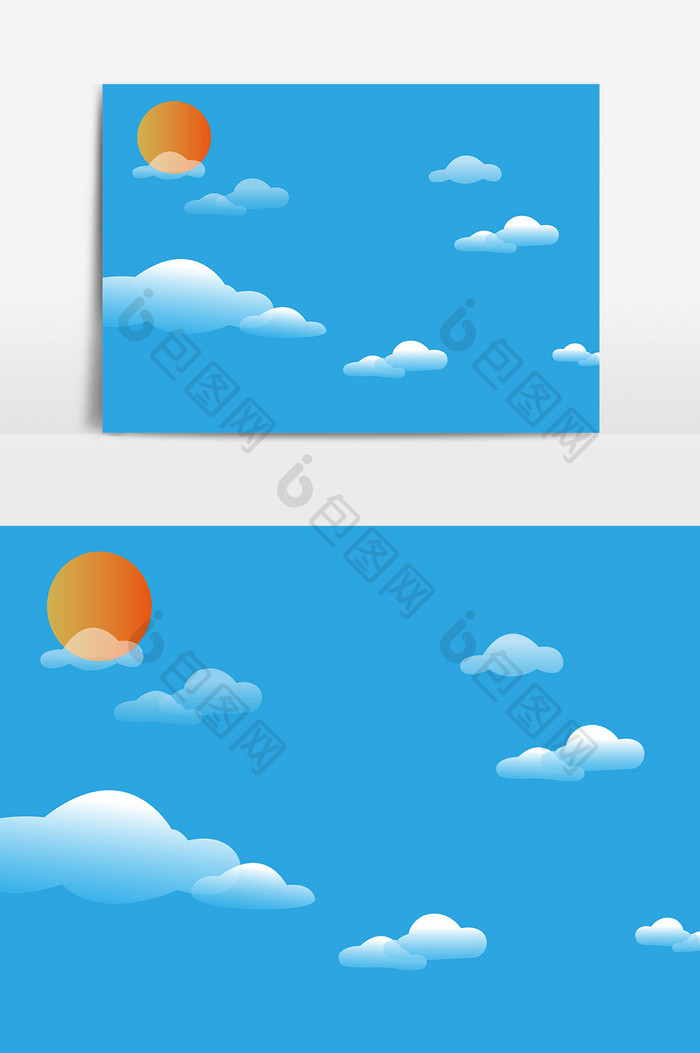 扁平风格透气渐变蓝天白云元素