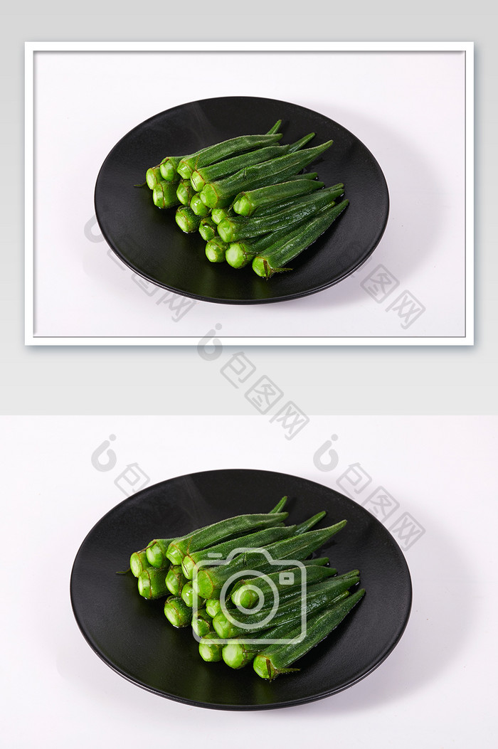 绿色秋葵蔬菜白灼白底图美食摄影图片