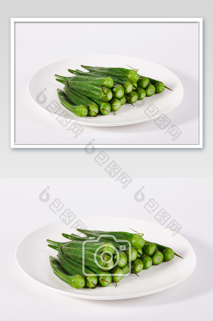 绿色白灼秋葵新鲜蔬菜美食白底图摄影图片