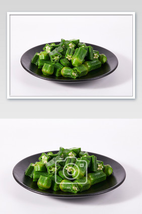 绿色秋葵新鲜蔬菜美食白底图摄影图片