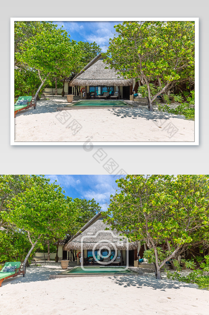 浪漫马尔代夫度假沙滩屋摄影图片