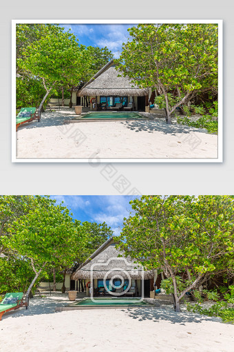 浪漫马尔代夫度假沙滩屋摄影图片