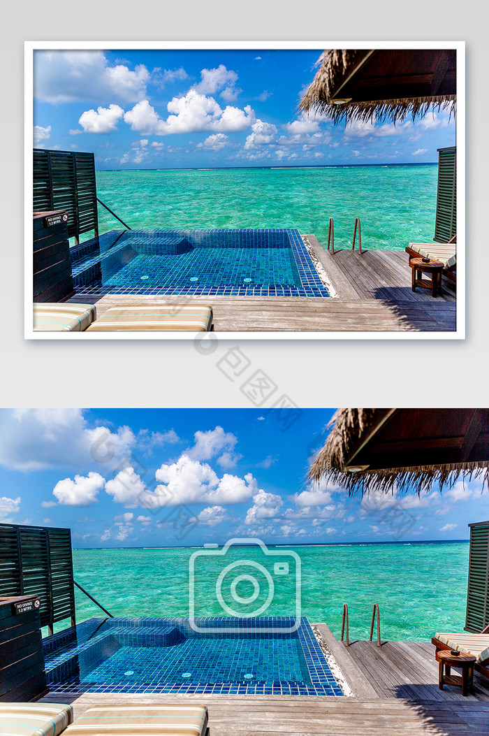 浪漫私密海上度假屋泳池摄影图图片图片