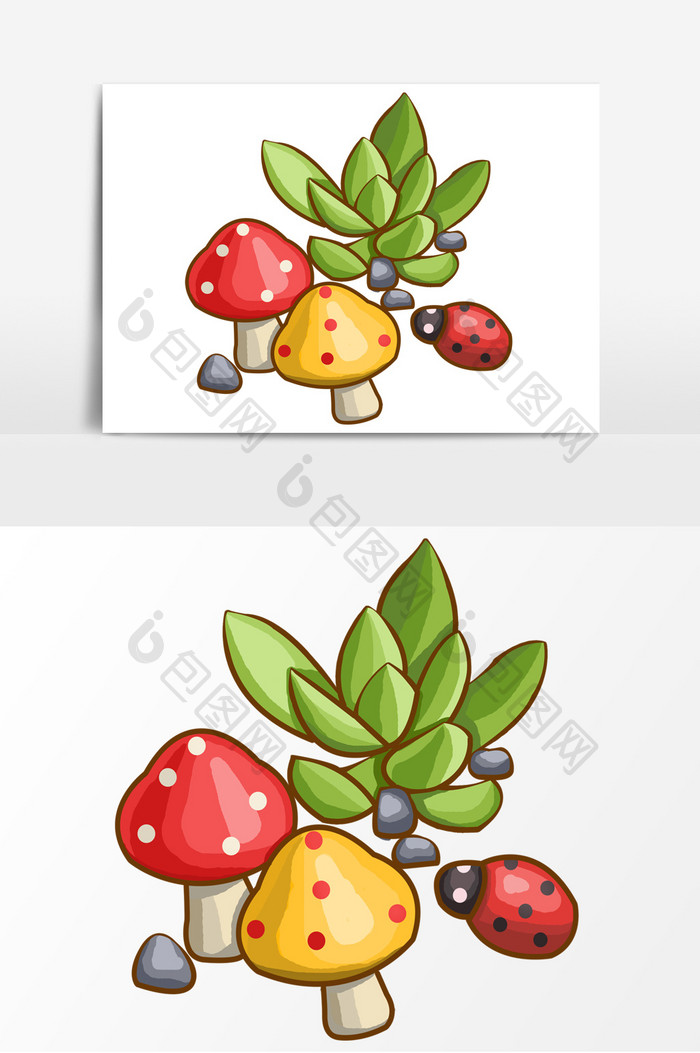 植物多肉蘑菇手绘卡通元素