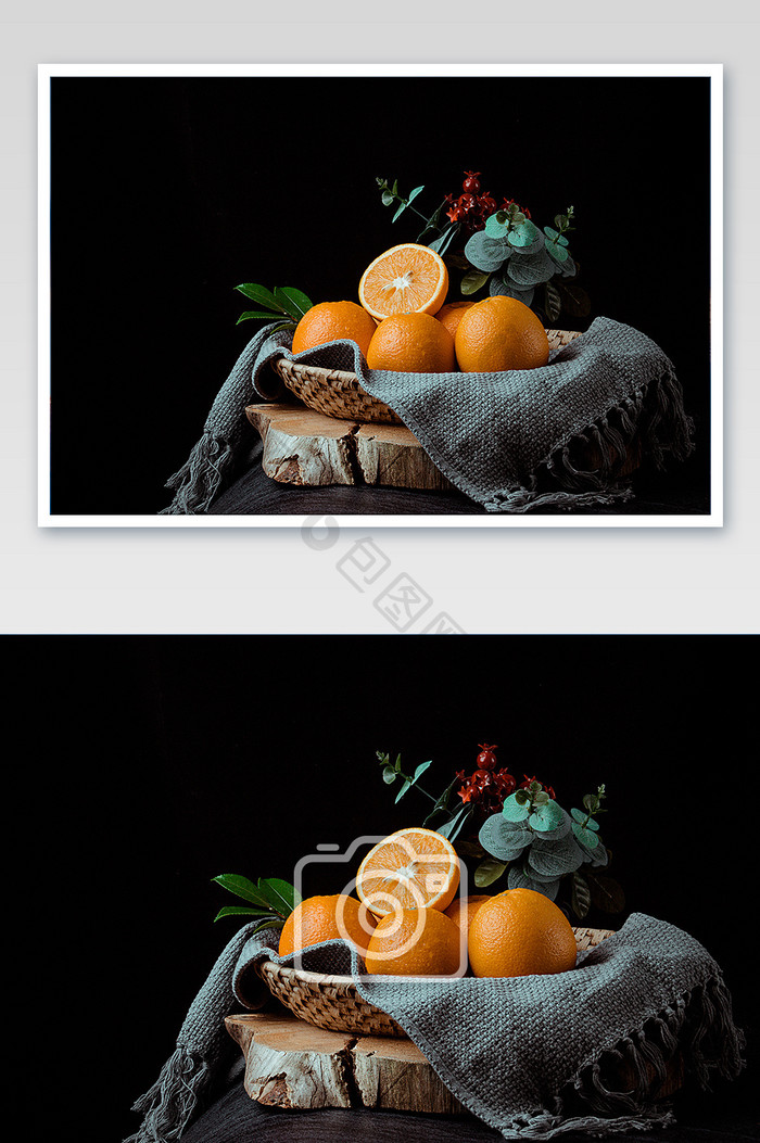 复古暗调橙子创意场景摄影图片