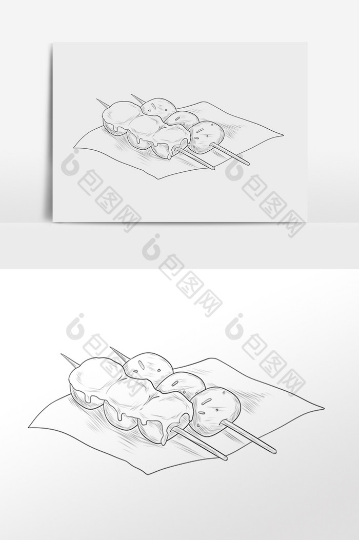 线描素描小吃烧烤串串插画