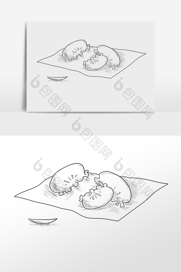 手绘线描素描小吃食物煎饺插画