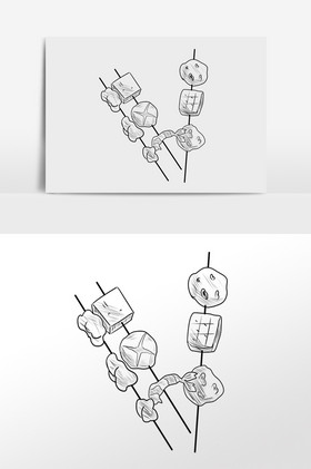 线描素描小吃食物串串插画