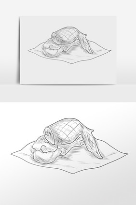 线描素描小吃鸡翅包饭插画