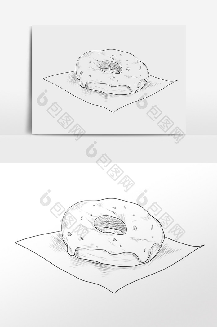 手绘线描素描小吃甜点甜甜圈插画