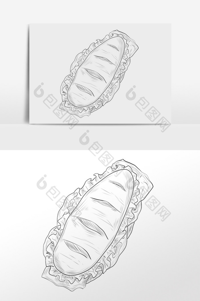 手绘线描素描小吃甜点面包插画