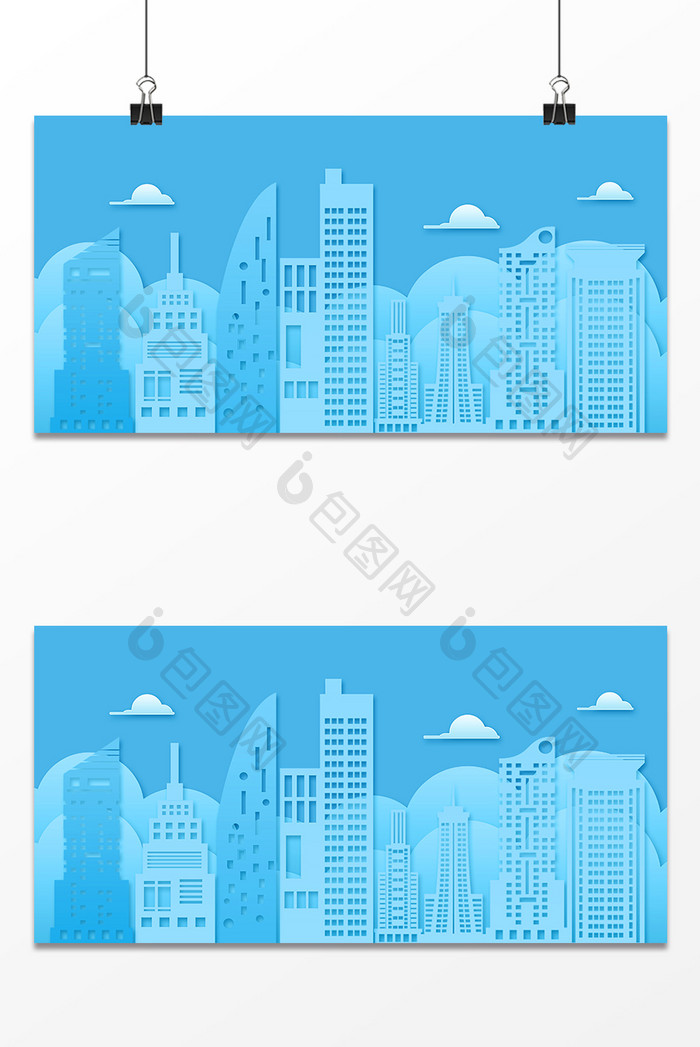 蓝色立体城市时尚广告海报背景图
