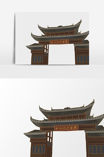 江西苗寨建筑插画元素图片下载