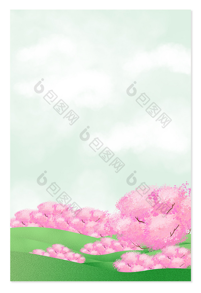 樱花清新卡通粉色樱花盛开樱花树背景